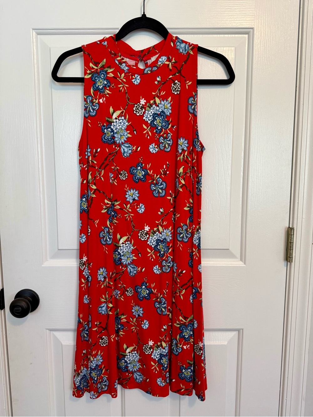 LOFT Red Floral Sleeveless Swing Dress